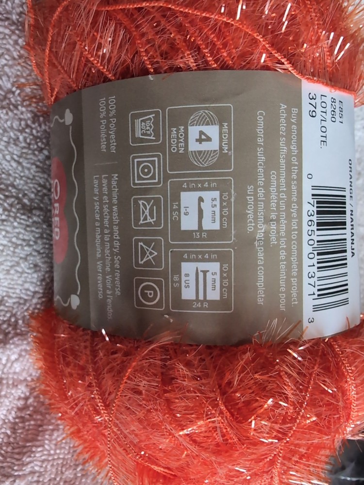 Red Heart SCRUBBY SPARKLE Yarn Polyester. Orange
