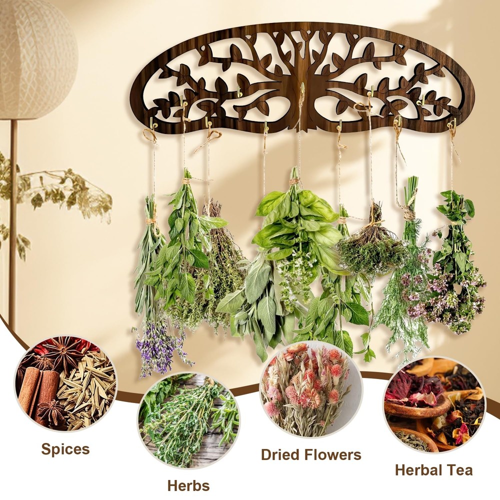 Herb Drying Rack - Wall Mounted Tree Design Holds 11 Bouquets, Space Saving K...