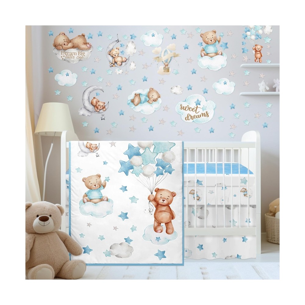 Mixweer 5 Pcs Crib Bedding Set for Toddlers Include Cloud Balloon Bear Theme ...