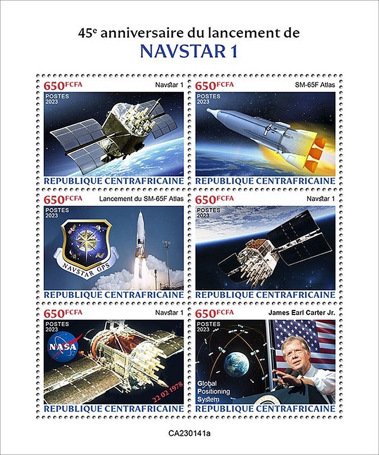 Launch NAVSTAR GPS Navigation Satellite Space Stamp Sheet (2023 Central Africa)