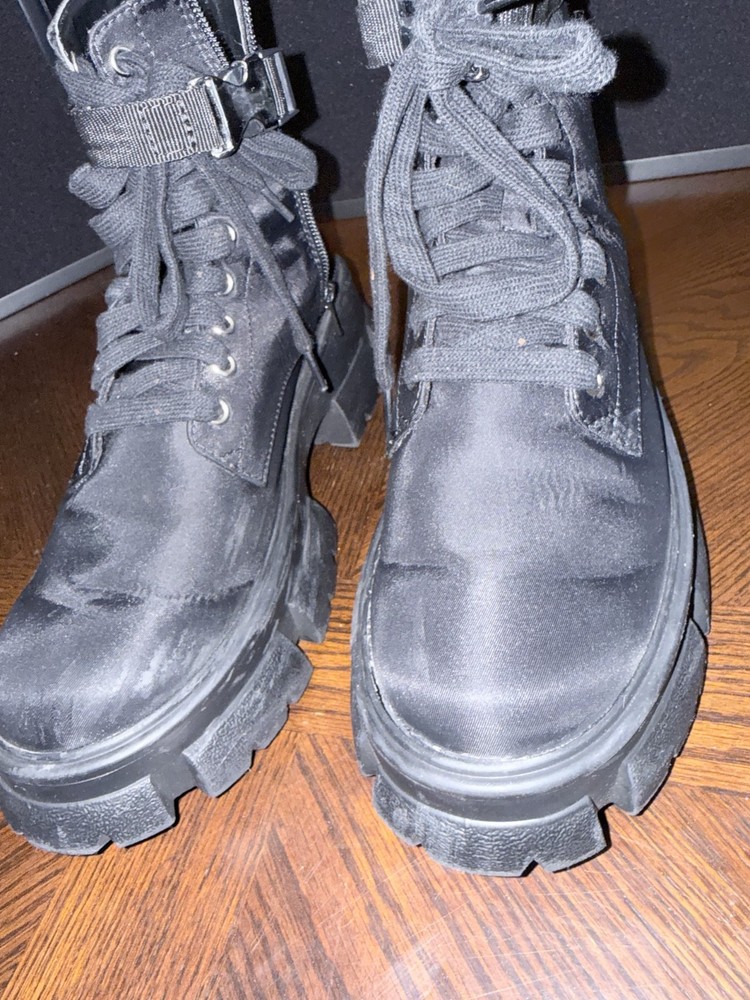 STEVE MADDEN THORA BLACK NYLON PLATFORM COMBAT BOOTS SIZE 9.5