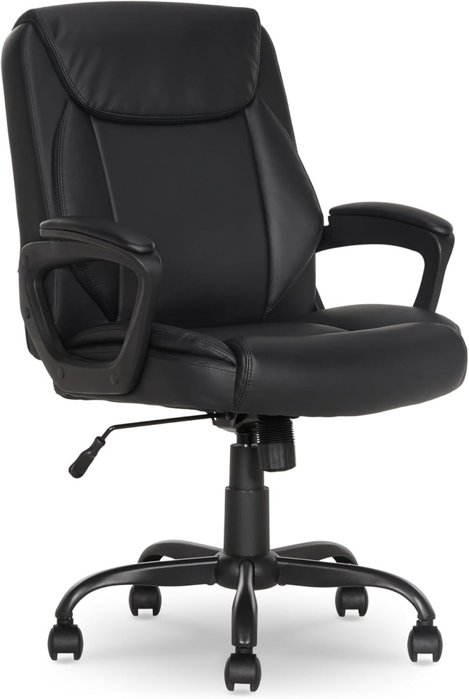 Classic Puresoft PU Padded Mid-Back Office Desk Chair with Armrest, Easy Assembl