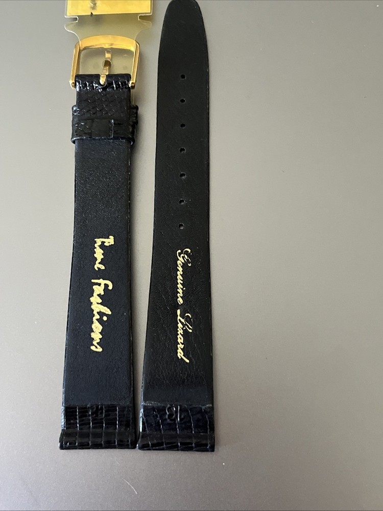 18 x 14 mm Watch Strap Lizard Leather Black Gloss Extra Thin LONG 8.2" Germany