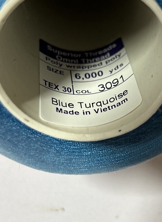Omni Blue Turquoise 3091 Polyester Thread 2-ply 40wt 6000yd Poly Wrapped Poly