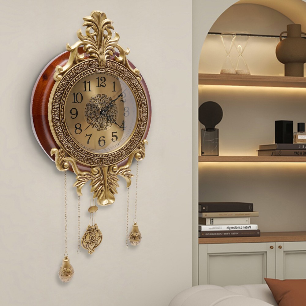 Retro Swinging Pendulum Wall Clock Vintage Wood Processing Wall Clock Wall Decor