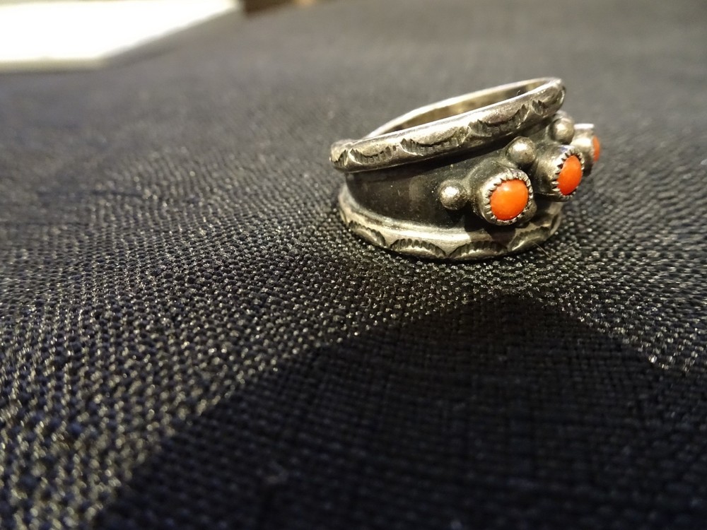 # 758-NATIVE STERLING SILVER 4 STONE RING -SIZE 9---MA OR MR NOT SURE