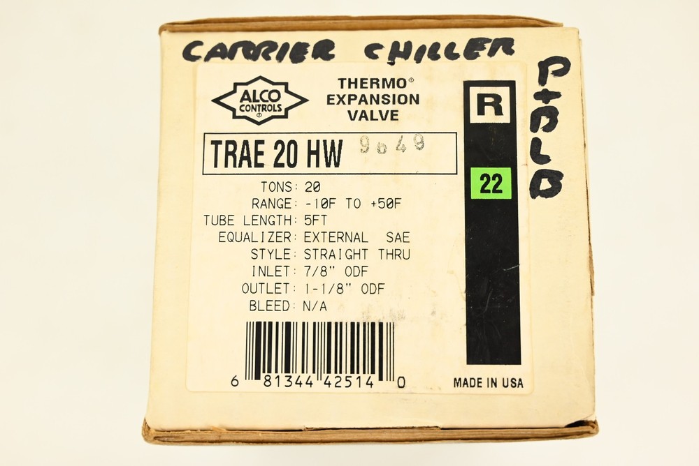 Alco Thermo Expansion Valve Trae 20 Hw, Inlet 7/8", Outlet 1-1/8"