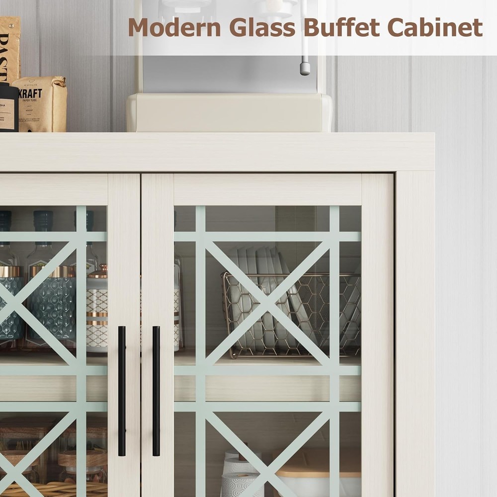 Sideboard with Glass Doors,Coffee Bar Cabinet for Storage,Kitchen Server Console