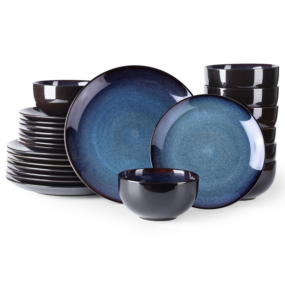 LERATIO Ceramic Dinnerware Sets Service for 8-24pcs, Dreamy Moonlight-Blue