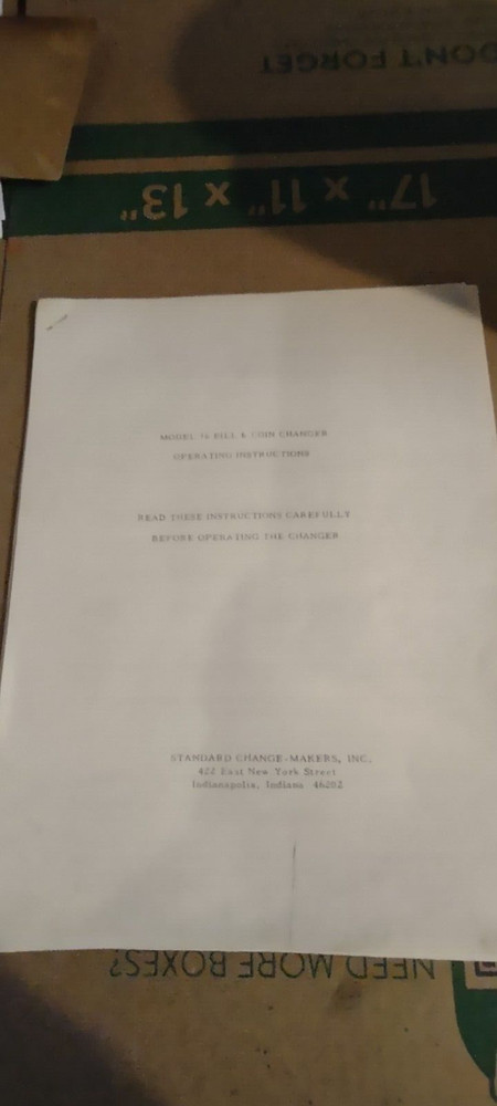 standard changer model 76 arcade manual #1079
