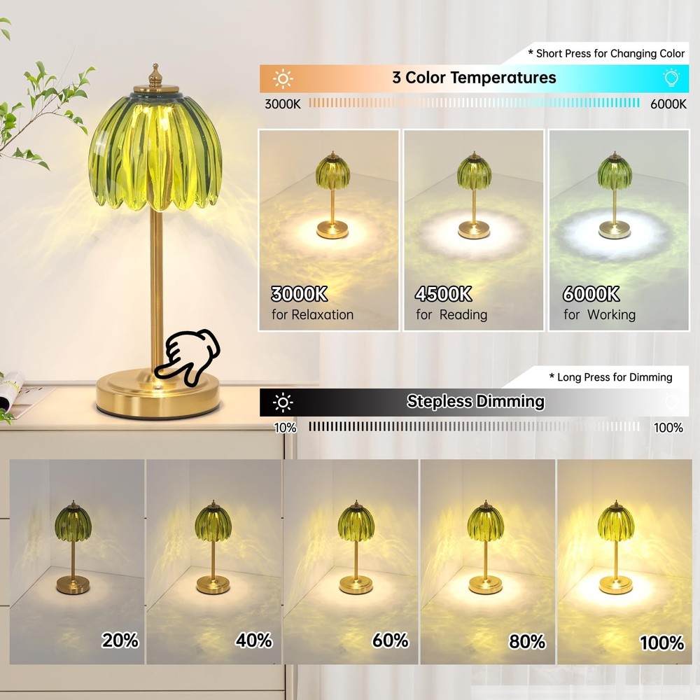 Cordless Small Table Lamp with 5000mAh Battery & Touch Control - 3 Adjustable...