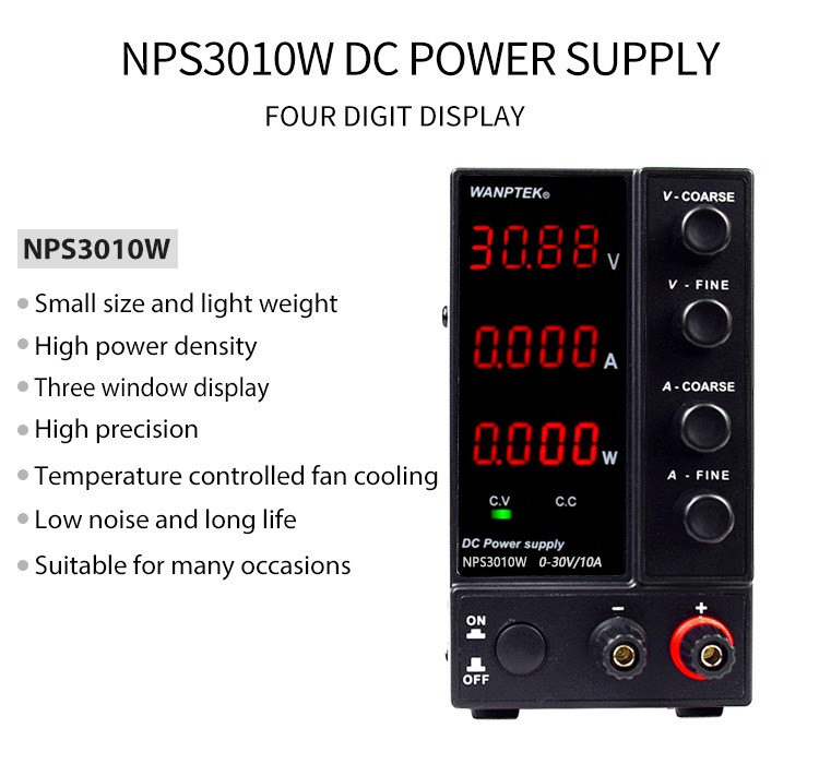 Adjustable 0-30V 10A DC Power Supply Variable Regulated Lab 4-Digits LED Display