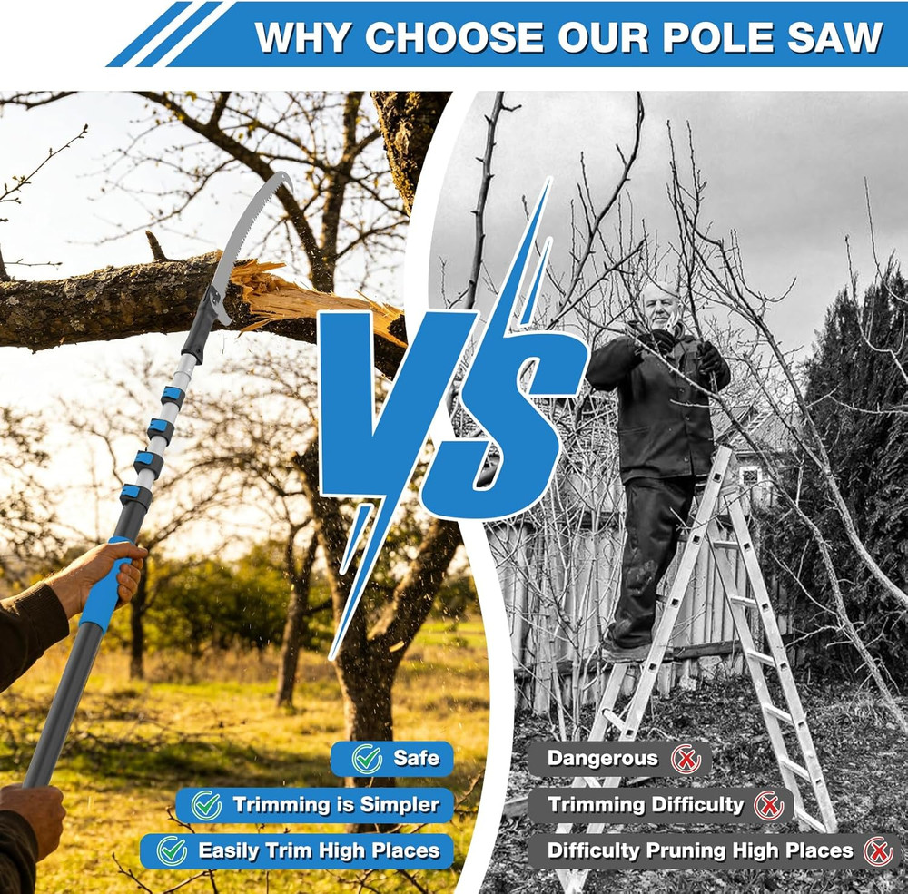 Manual Pole Saw for Tree Trimming, 26FT Telescoping Extension Pole Tree Pruner w