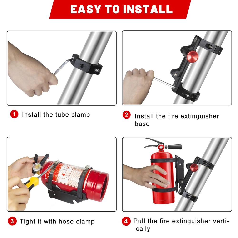 UTV Fire Extinguisher Mount Kit - Aluminum Adjustable Quick Release Black