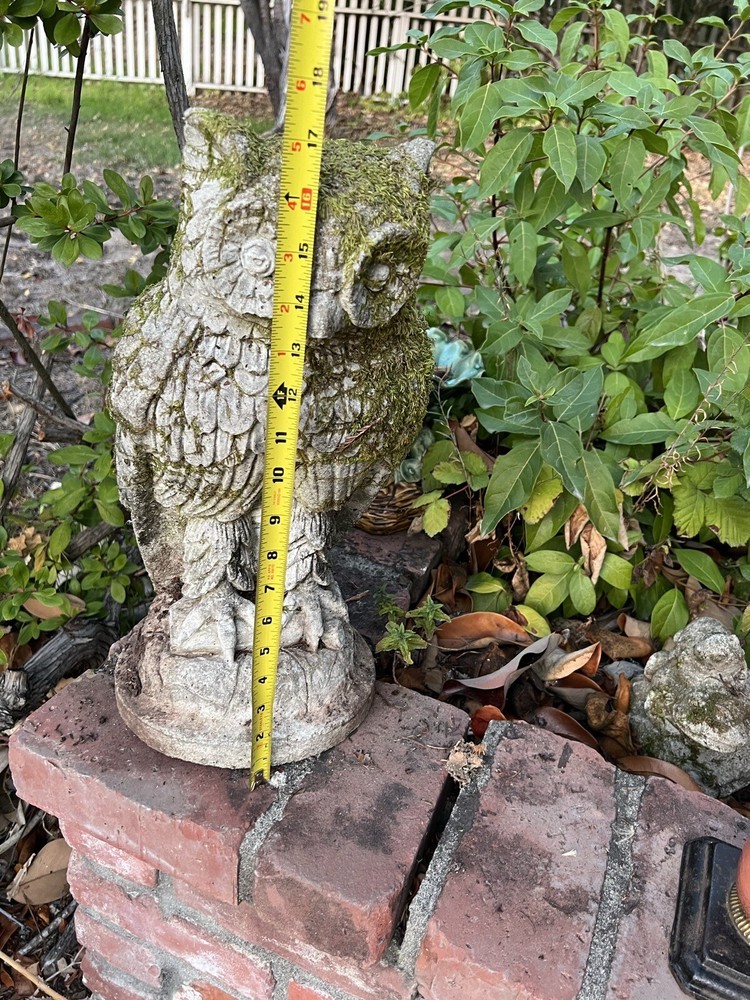 Vintage Solid Cement 17” Owl With Real Moss Growing On It