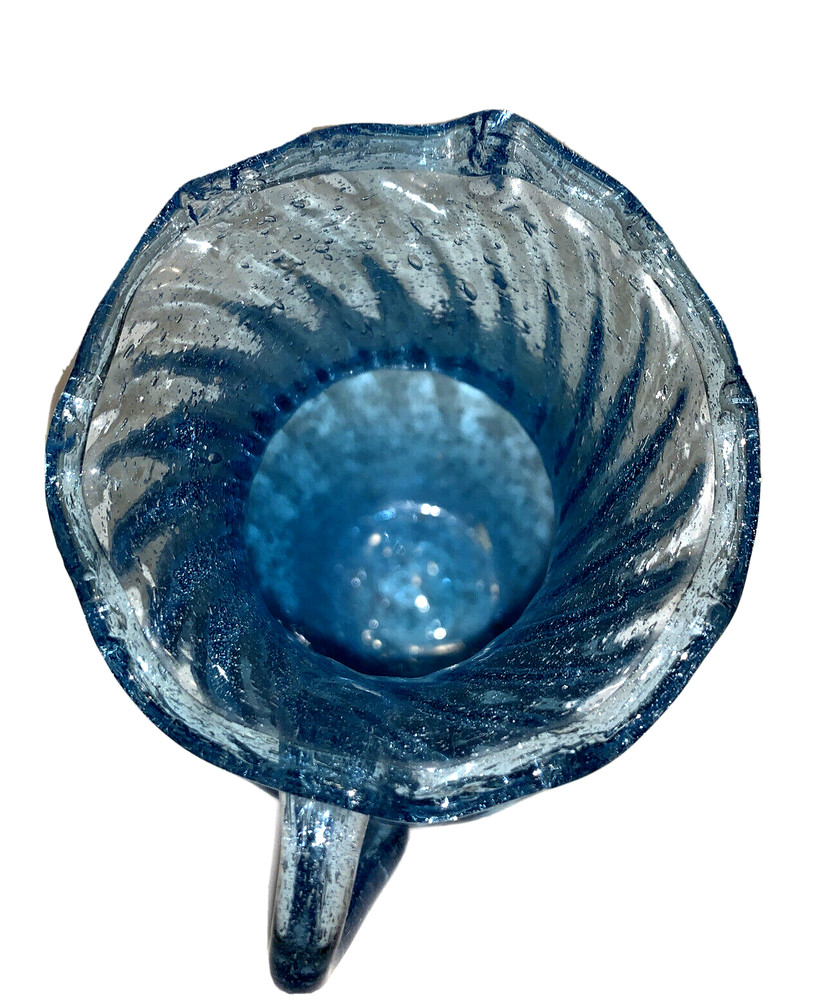 Small Hand Blown Blue Glass Creamer Pitcher w Applied Handle