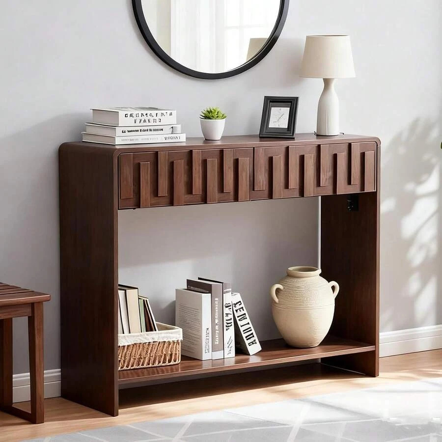 Console Sofa Table 2 Drawers 43-Inch Mid-Century Narrow Entryway Tables Storage