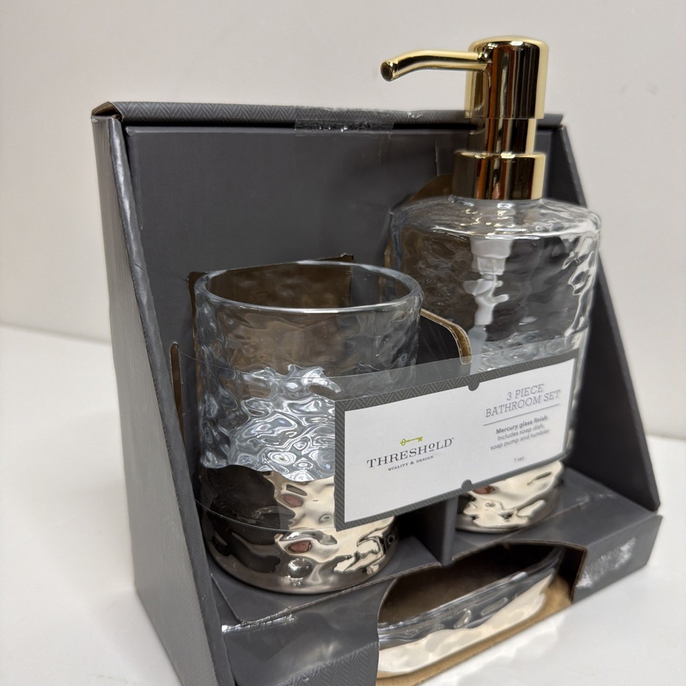 3pc Luxe Coordinate Bath Bundle Set - Threshold™: Elegant Glass Ensemble NIB