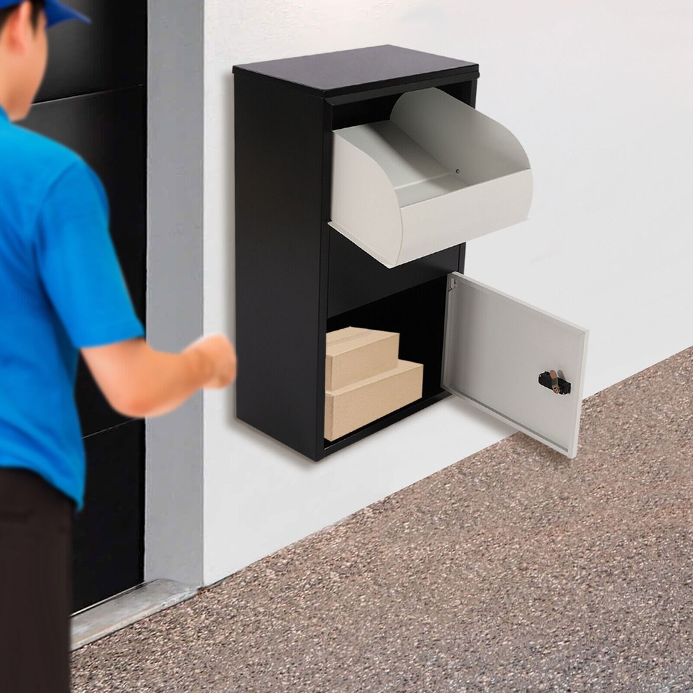 Package Delivery Box Mail Parcel Drop Mailbox Home Container Porch Outdoor Black