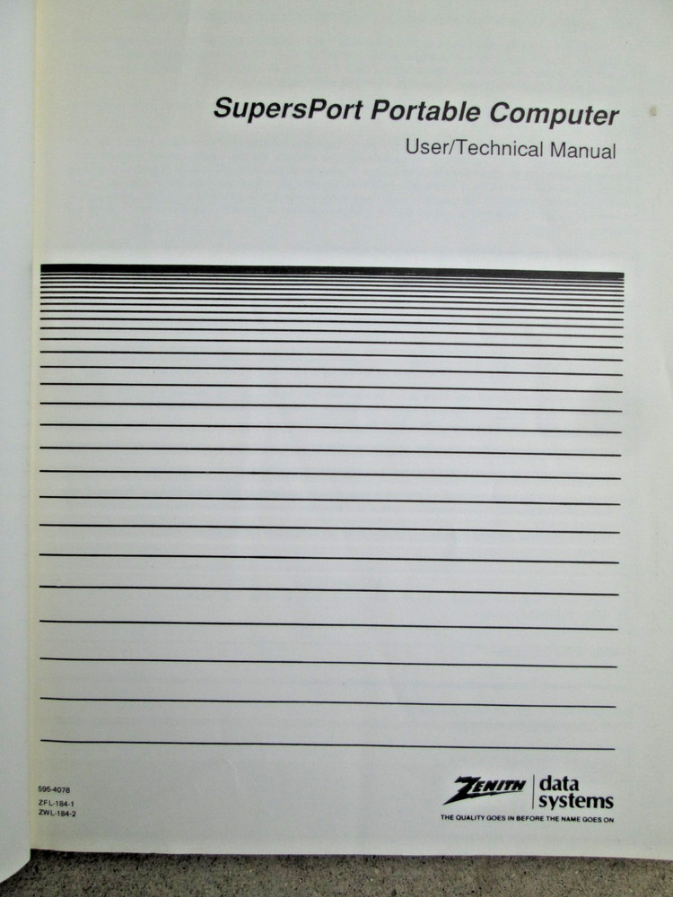 SupersPort Portable Computer User Technical Manual Zenith data systems PB 1988