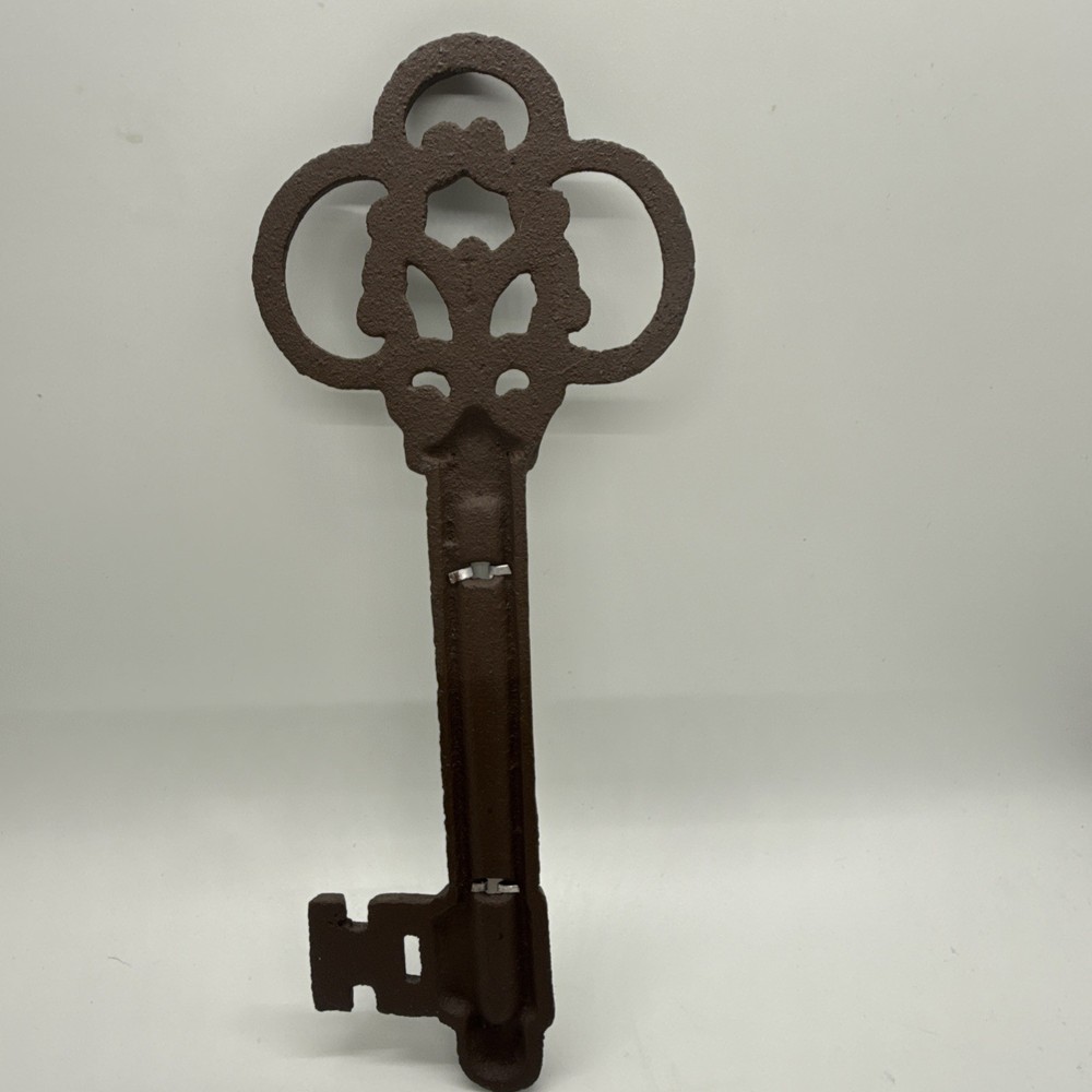 Home Wall Decoration Courtyard Decor Cast Iron Rake Key Thermometer 9”
