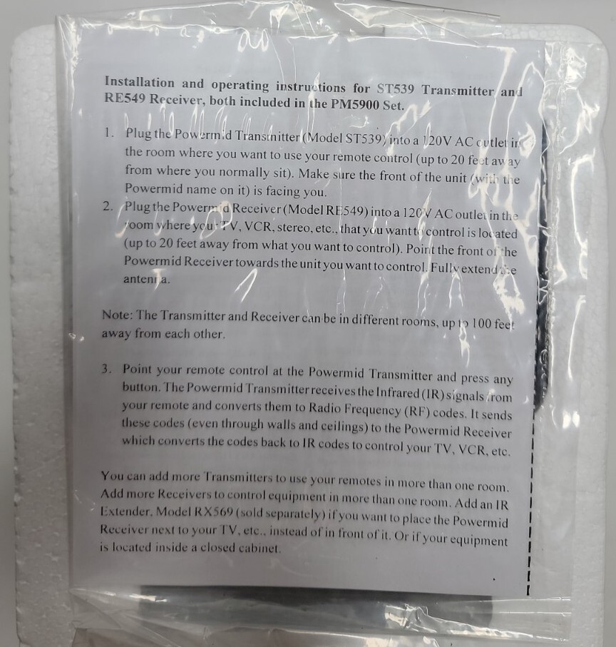 ST539 POWERMID IR Sensor Wireless Transmitter For Use With RE549 Receiver.