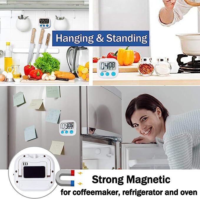 Portable Small Digital Kitchen Timer Magnetic Back and ON/Off Switch