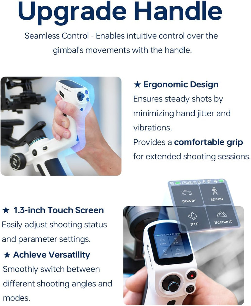 SCORP Mini 2 (White) Gimbal Stabilizer for Camera & Smartphone, 3-Axis Handheld