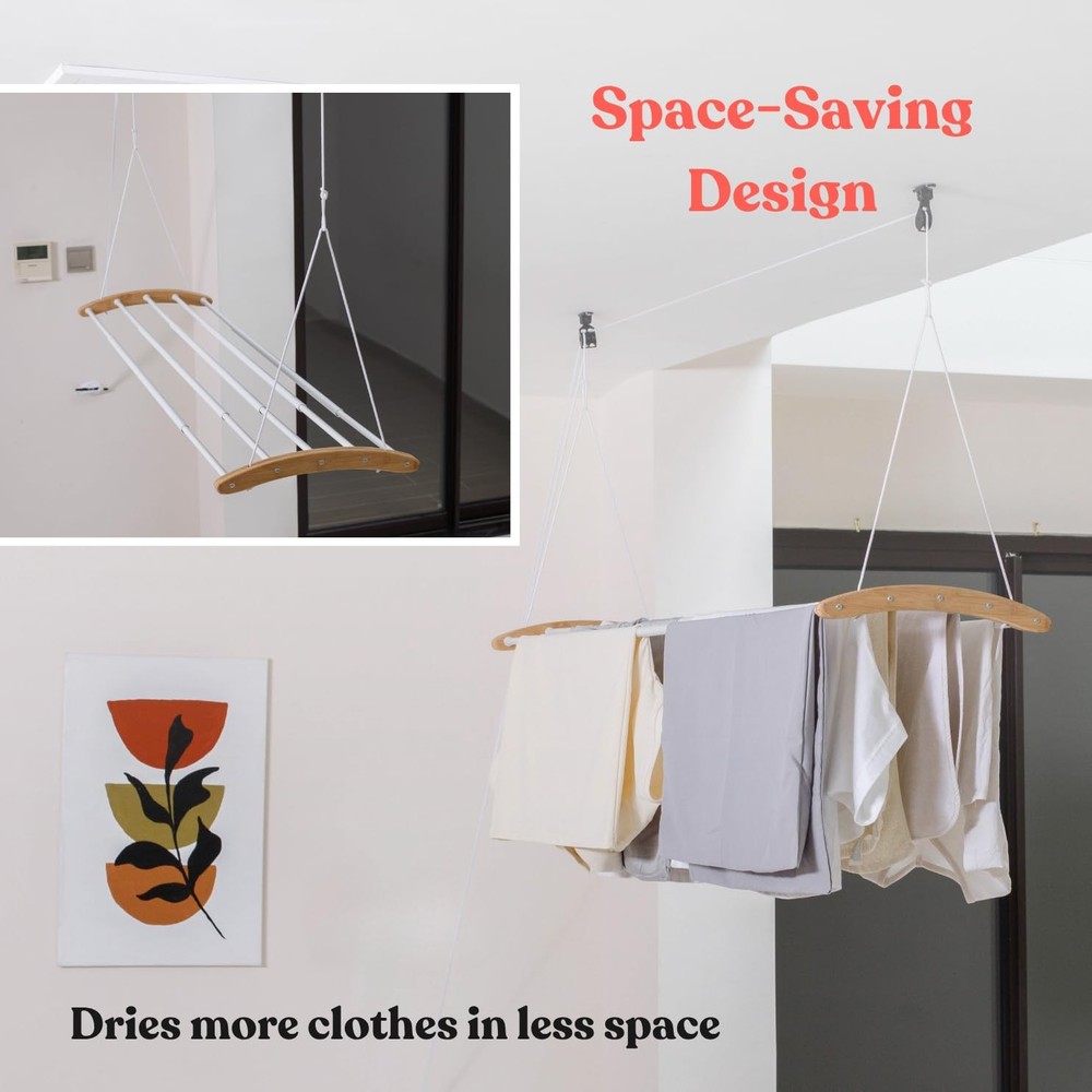 Ceiling Mounted Drying Racks for Laundry-Space-Saving Ceiling Clothes Drying ...