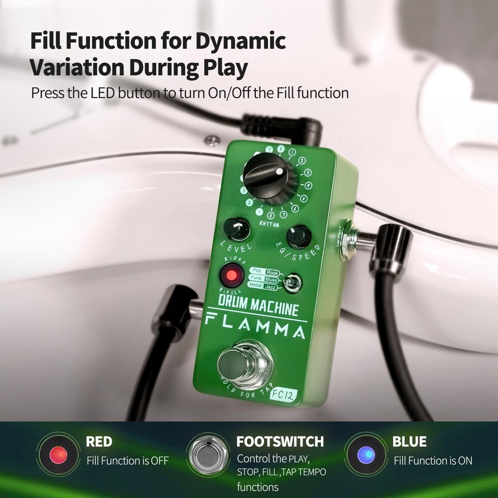 Drum Machine Pedal for Guitar with Real-Time Fill Function and Multiple Grooves
