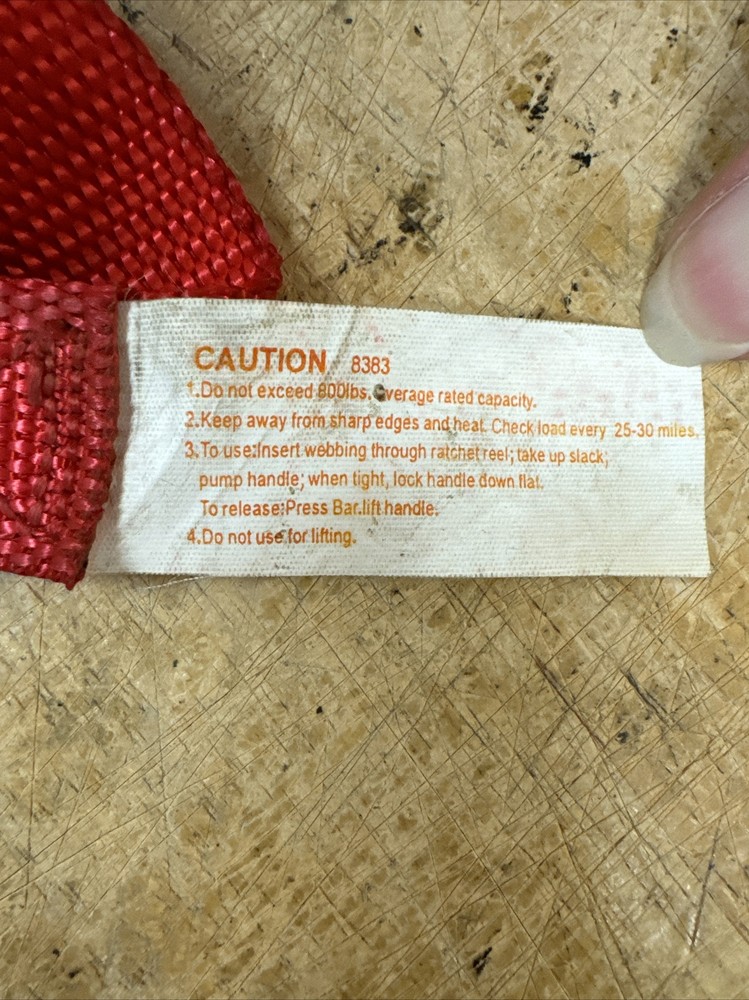 Red WORKFORCE 8363 CARGO RATCHET TIE DOWN STRAP Working Load Limit 800 lbs