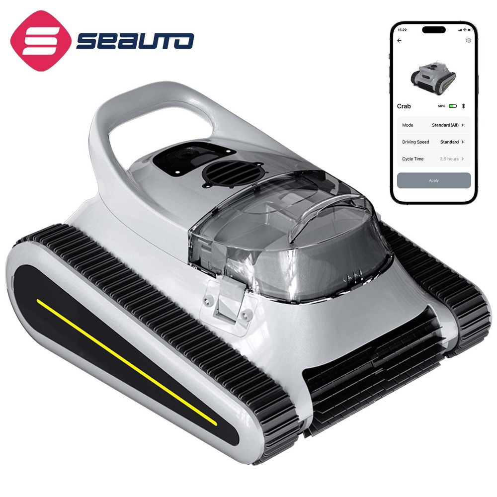 Seauto Cordless Robotic Pool Cleaner Wall Climbing 3 Modes Automatic Gray