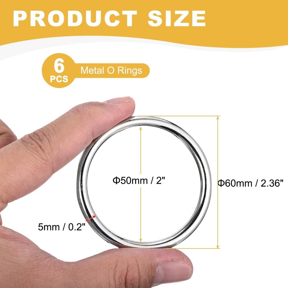 Metal O Rings (2" ID 0.2" Thick Silver) (6 Pcs) Round Ring