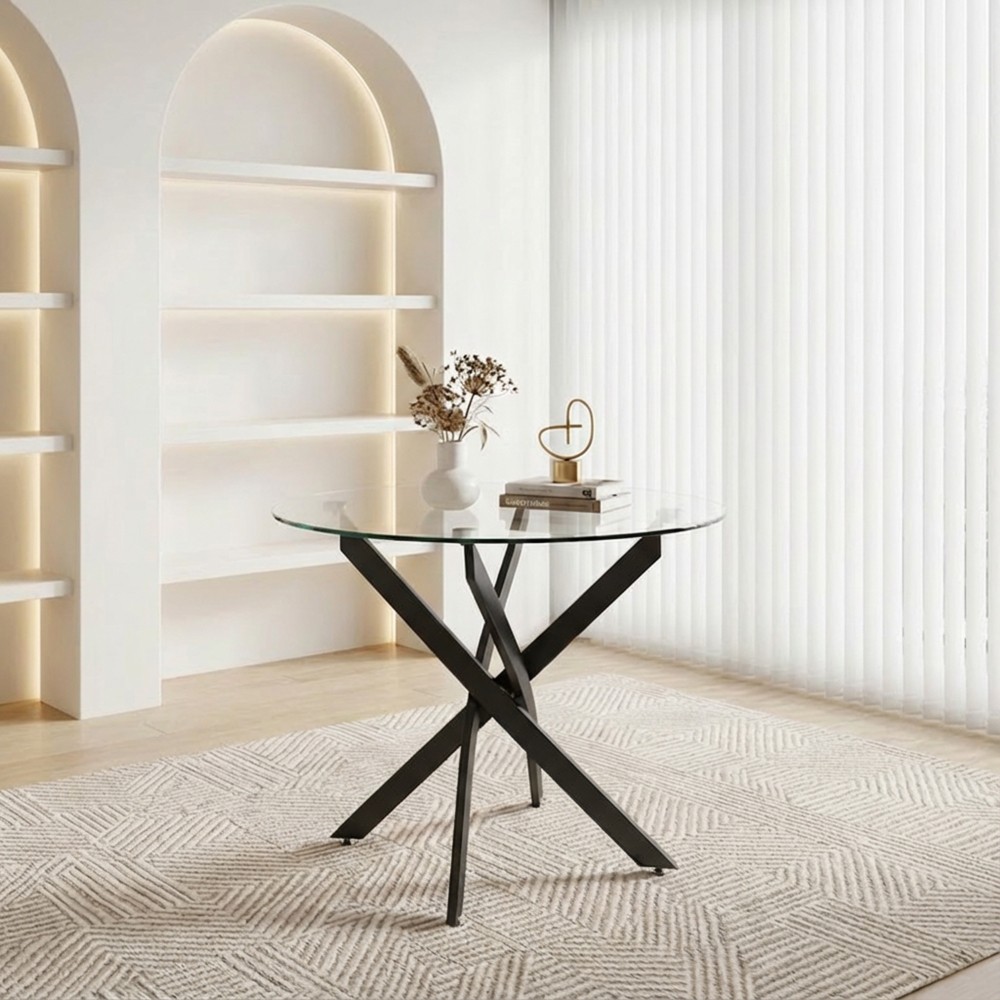 Round Dining Table 35.5" Glass Dining Table with Gold Legs Modern Kitchen Table
