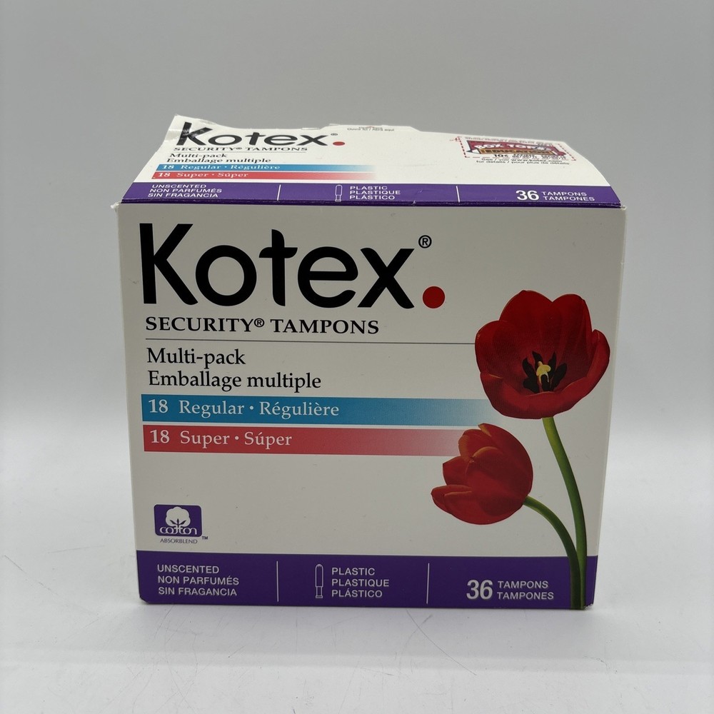 Kotex Security Tampons 18 super 18 Regular Multipack 36ct DMG Box Unscented