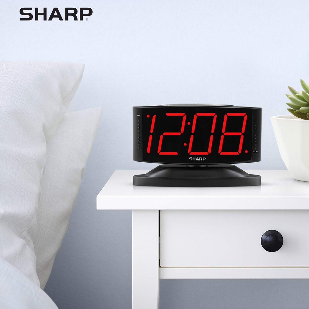 Sharp Home LED Digital Alarm Clock – Swivel Base Small, Red Led - Black Case