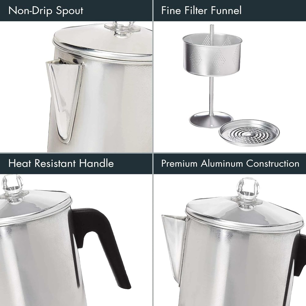 Primula Today Aluminum Stove Top Percolator Maker Durable, 9 Cup, Silver