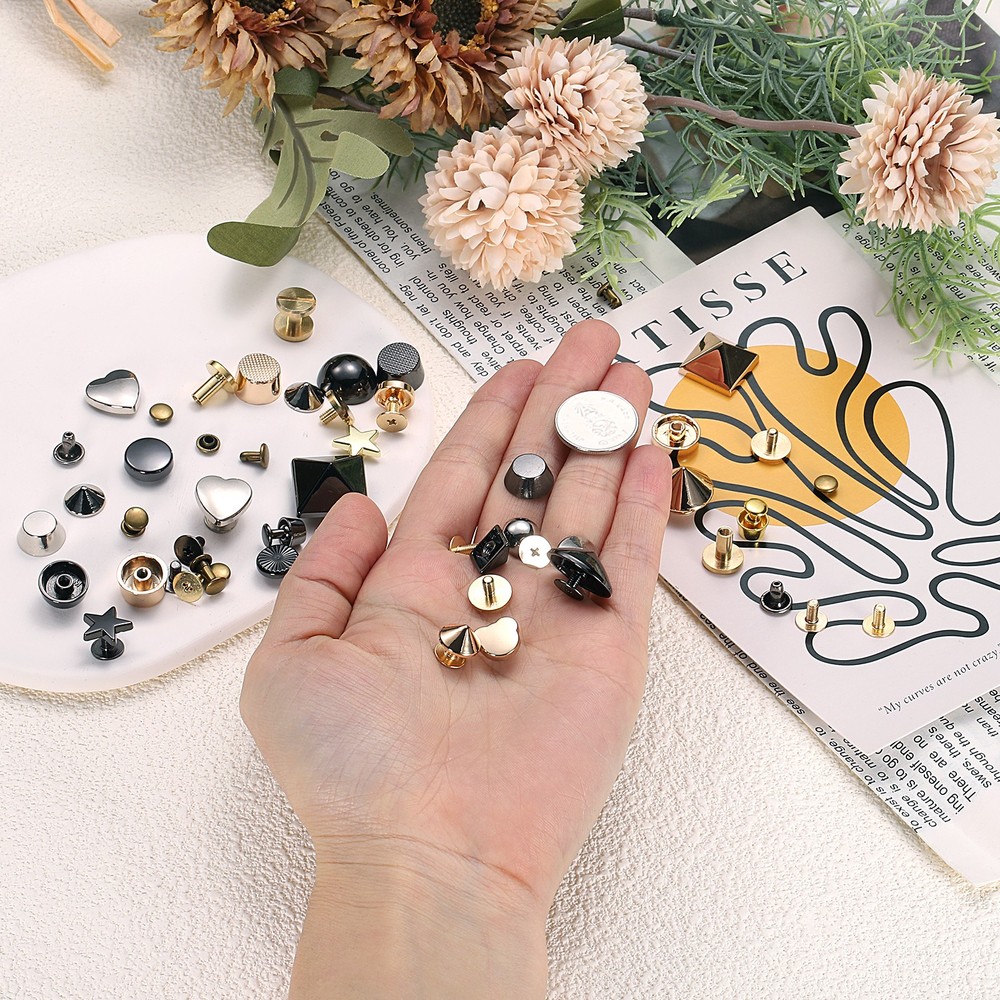 24 Pcs Flat Head Button Stud 12mm Screw Back Rivets Stud Set, Black