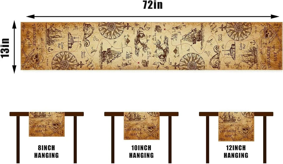 Linen Pirate Party Table Runner Runner,13" x 72"