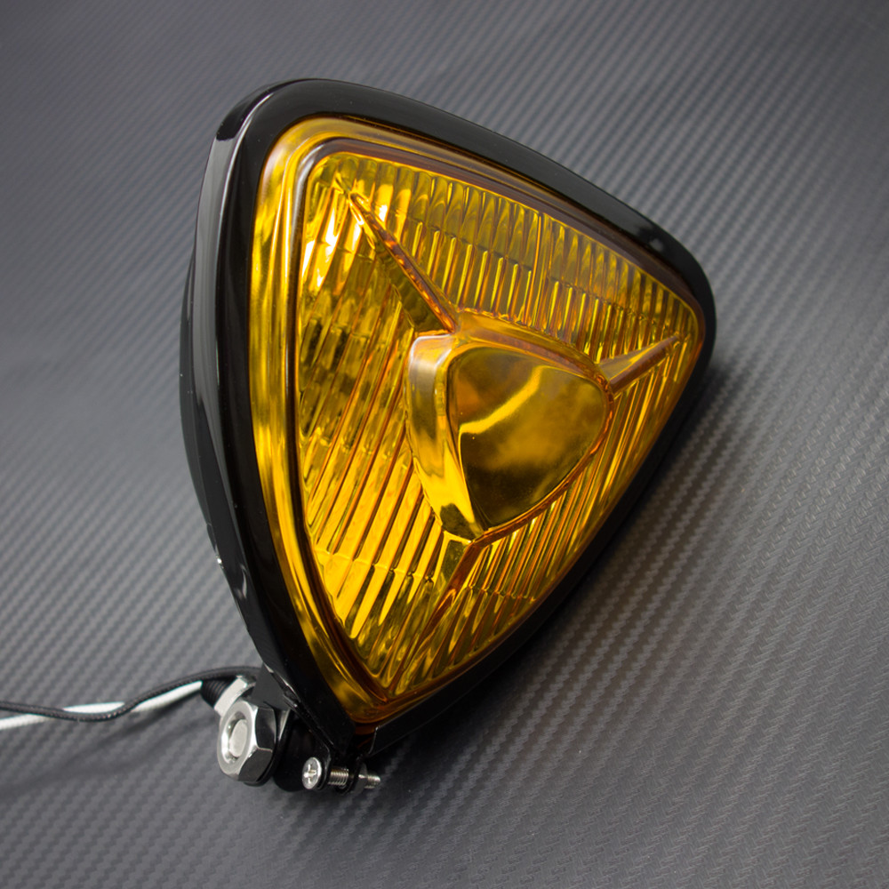 Black Motorcycle Triangle Headlight Lamp Flat Back For Harley Chopper Bobber