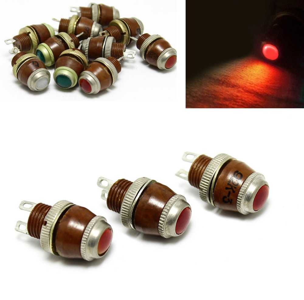 8pcs Pilot Indicator Micro Panel Instrument Light Lamp Red + Bulbs USSR
