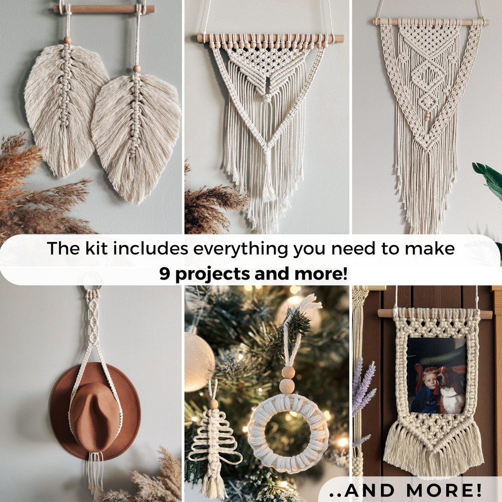 DIY Macrame Kit for Beginners with 9 Macrame Projects Ebook, 115 Pcs Macrame ...