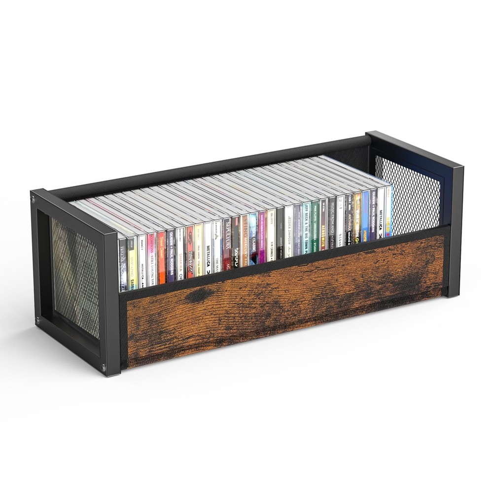 CD Holder with Fabric Wood Grain Texture, CD Storage Case and Box for Display...