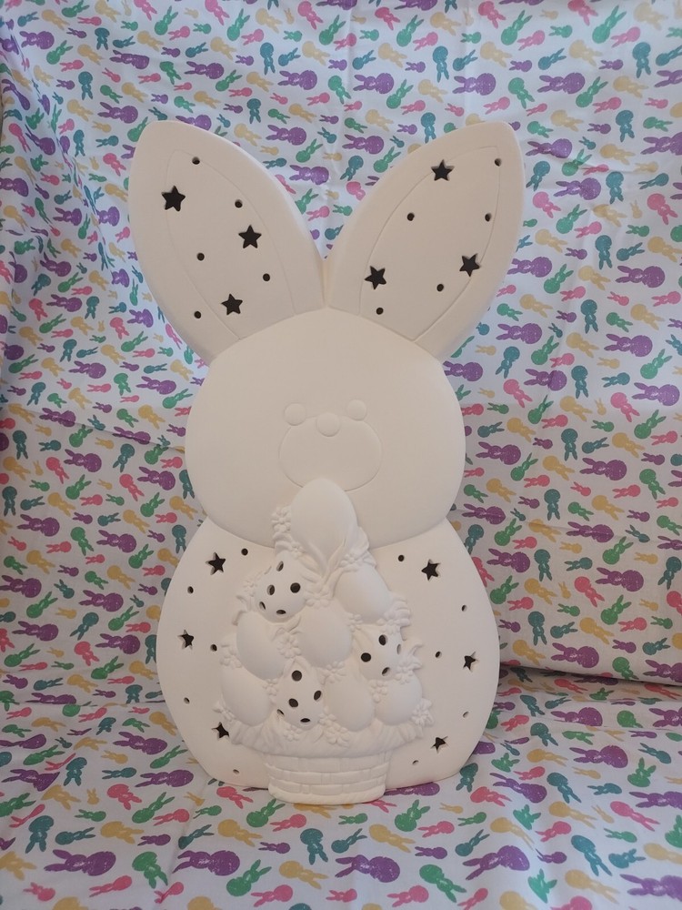 Ceramic Bisque ~ Ready to Paint Large~ Marshmallow Bunny with Egg Stack~ Lighted