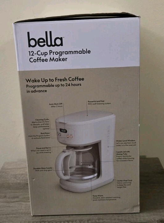 Bella 12 Cup Programmable Coffee Maker Digital Timer Clean Tested Works
