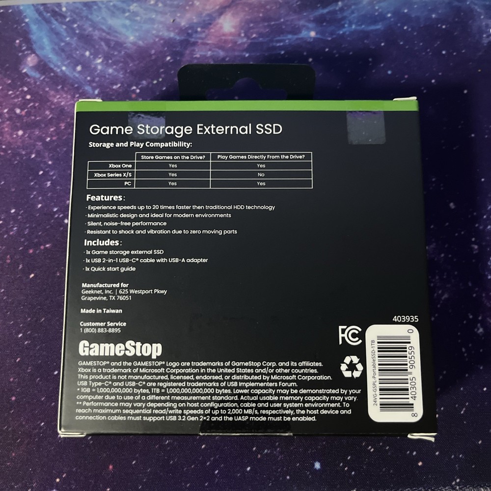 GameStop 1TB Game Storage External SSD - For Xbox/PC 2000MB/s