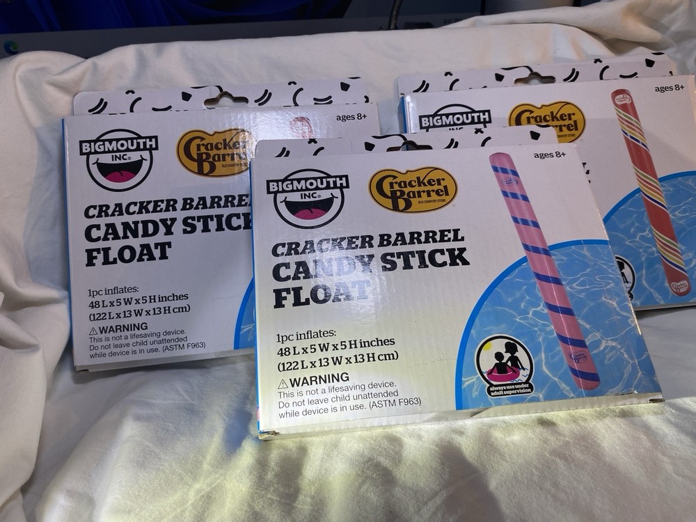 Cracker Barrel Candy stick float 2-red stripe 1-pink stripe Original logo