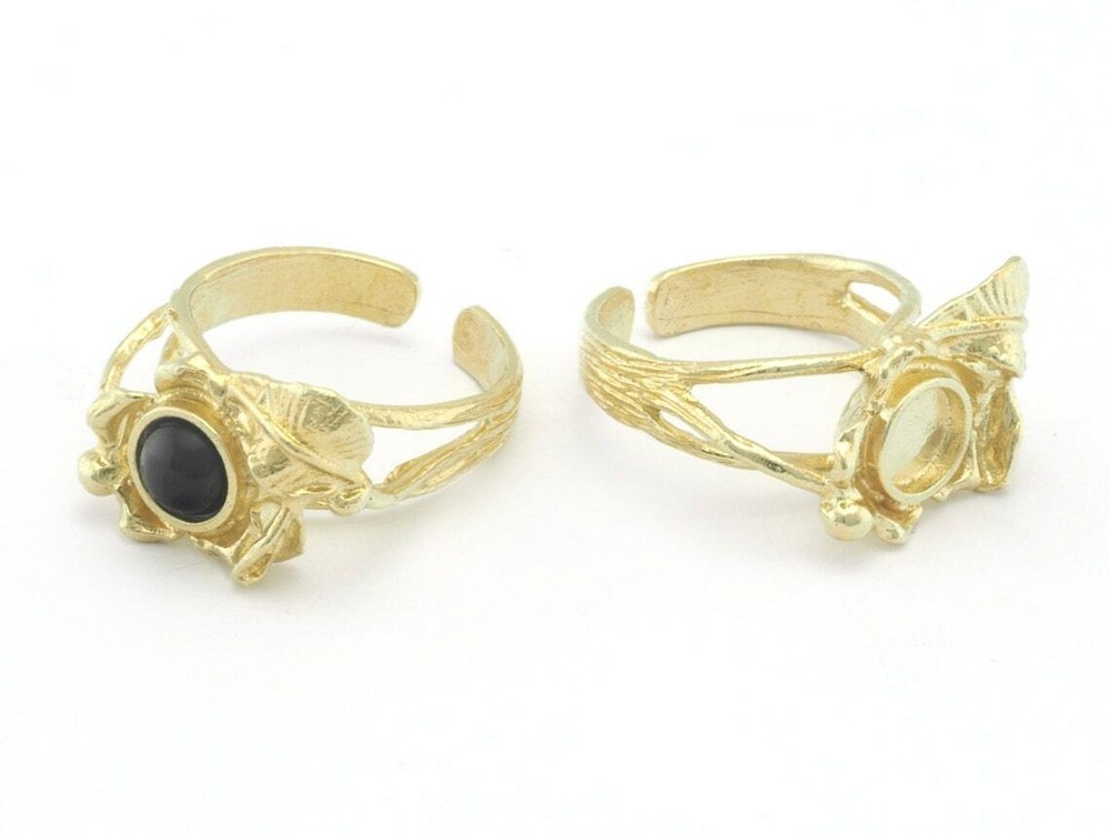 Leaf Ring Blank Base Settings Raw brass Shiny silver-gold Antique silver 4638