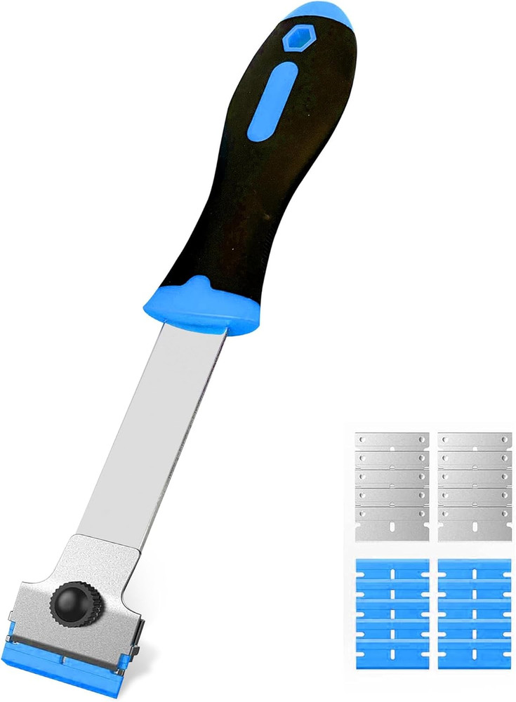 Razor Blade Scraper,Long Handle Scraper Tool with 10 Plastic and 10 Metal Blades