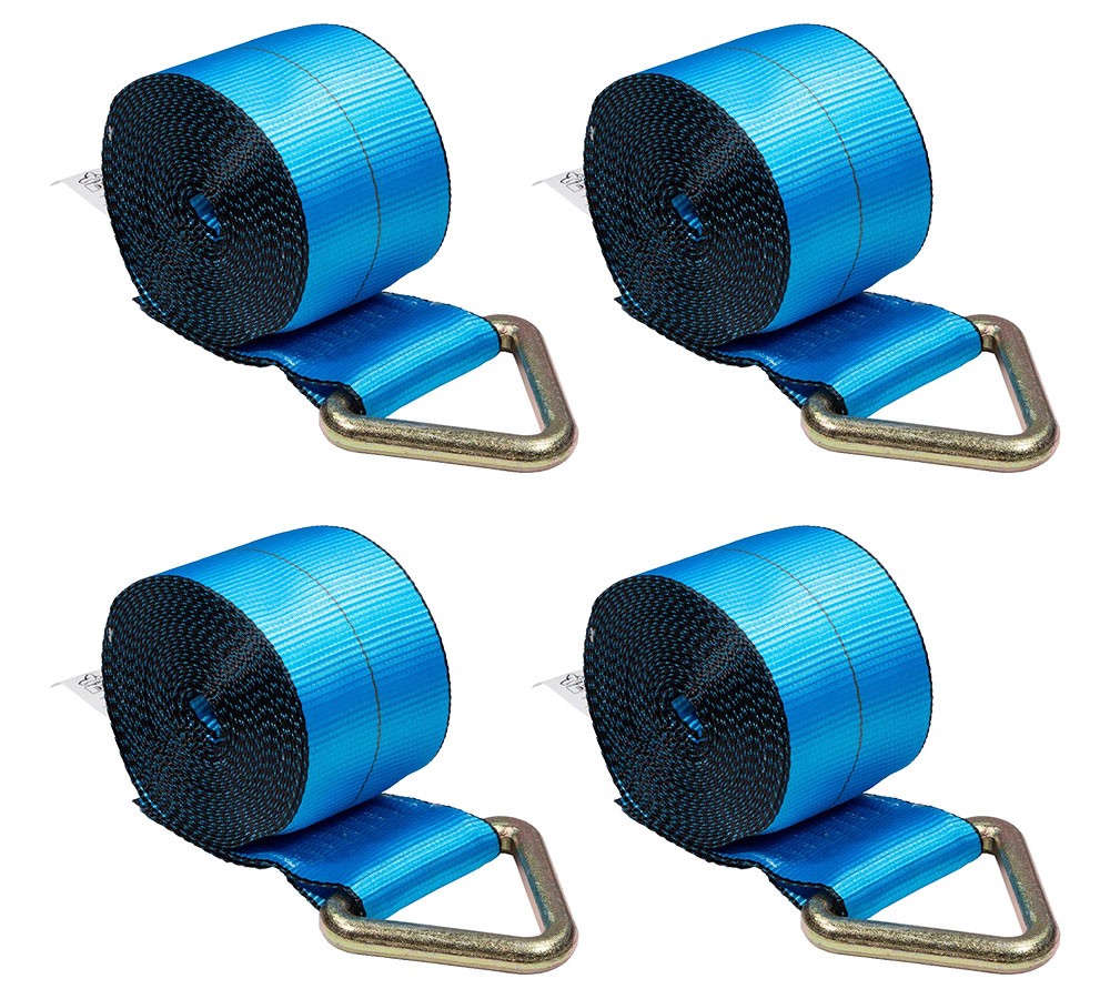 4PK Winch Straps 4"x30' Blue Tie Down w/Delta Ring WLL# 5400 lbs